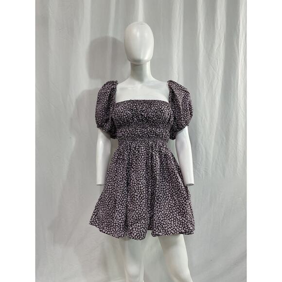 Matteau 'Shirred' Blue Peasant Mini Dress Size 3 - Picture 2 of 5